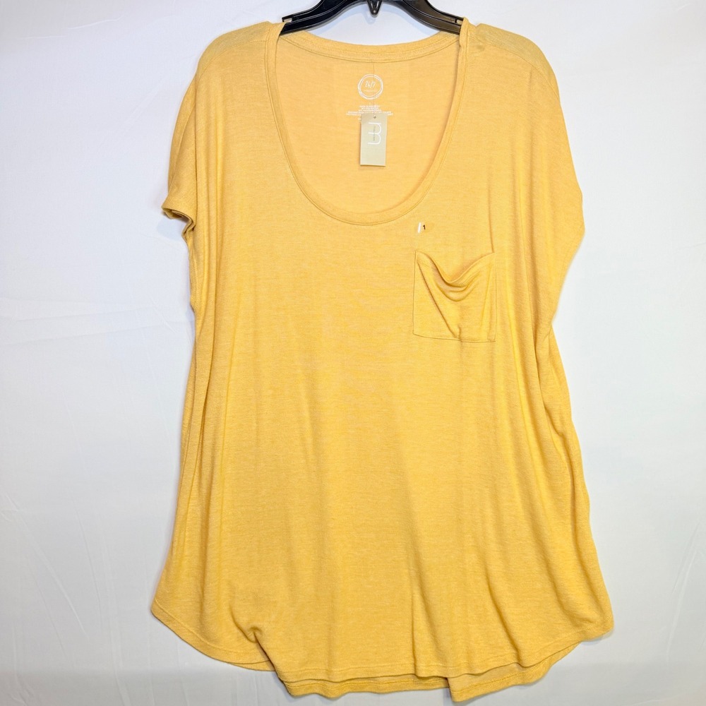Maurices 24/7 Yellow Heathered Scoop Neck Pocket Tunic Tee Shirt Plus Size 1